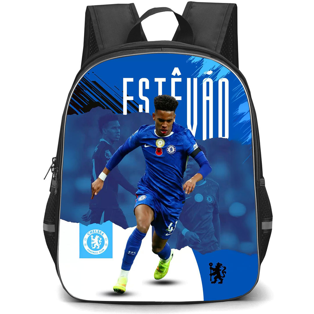 Estevao Willian Backpack School Bag StudentPack - Estevao Willian Chelsea FC Dribbling Blue Graphic Poster