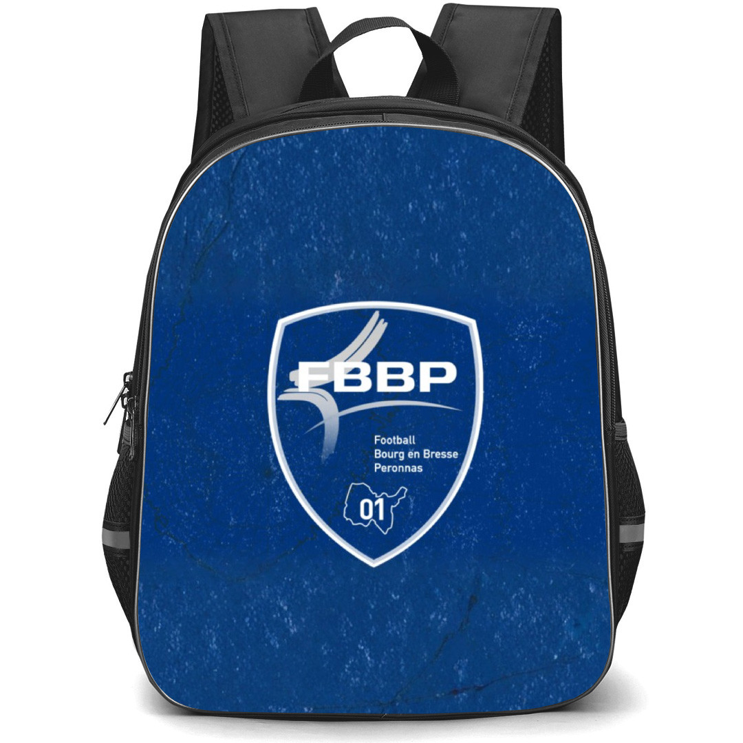Football Bourg En Bresse Peronnas Backpack School Bag StudentPack - Logo Blue Grunge Background Football Club