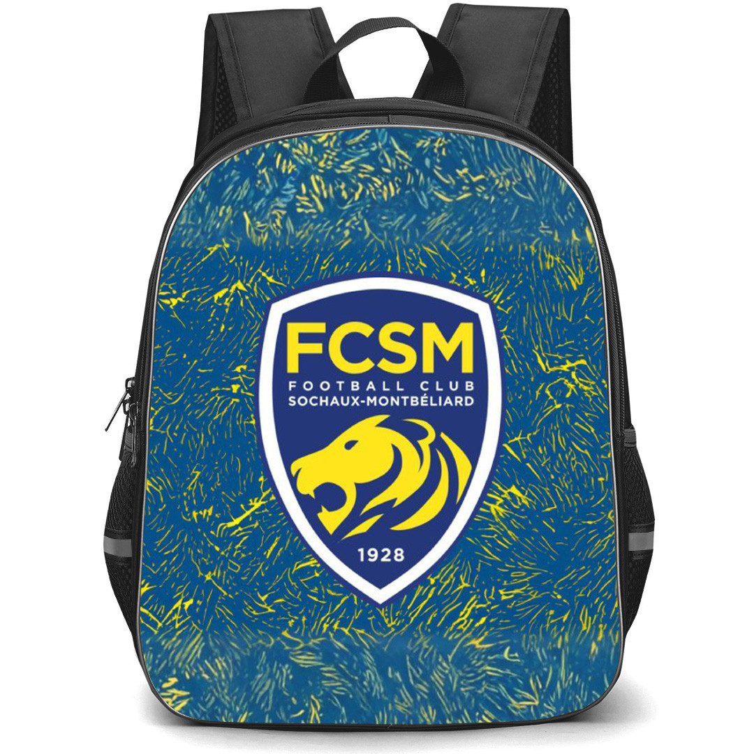 Football Club Sochaux Montbeliard Backpack School Bag StudentPack - Logo In Blue And Green Grunge Background Football Club
