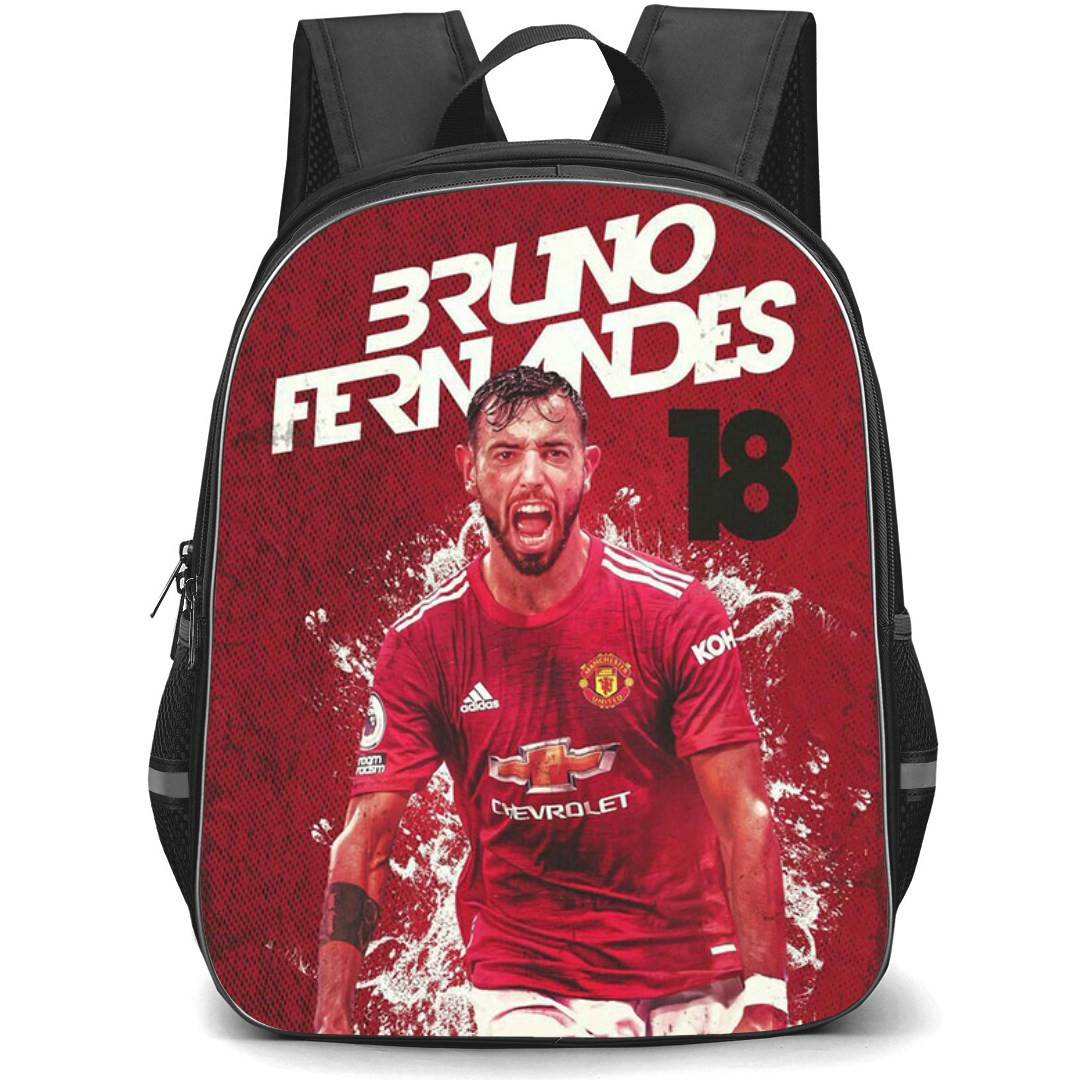 Bruno Fernandes Backpack StudentPack - Bruno Fernandes 18 Manchester United Shouting Graphic Art On Red Background