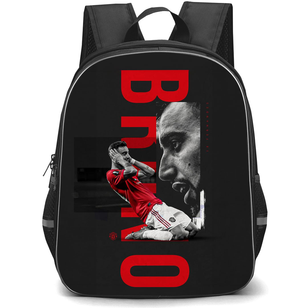 Bruno Fernandes Backpack StudentPack - Bruno Fernandes Manchester United Celebration Red Word Art On Black Background