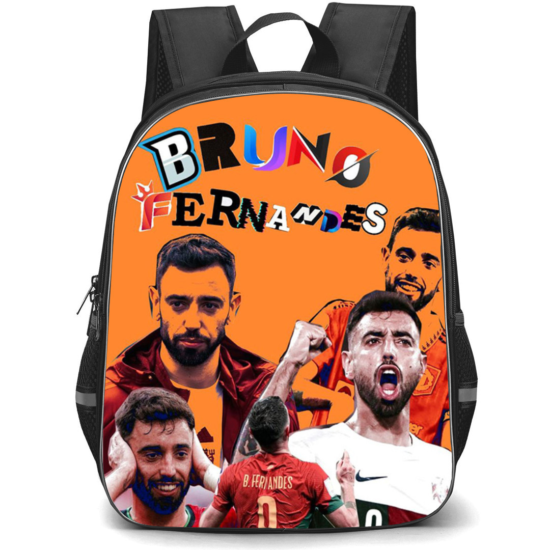 Bruno Fernandes Backpack StudentPack - Bruno Fernandes Collage Sticker On Orange Background