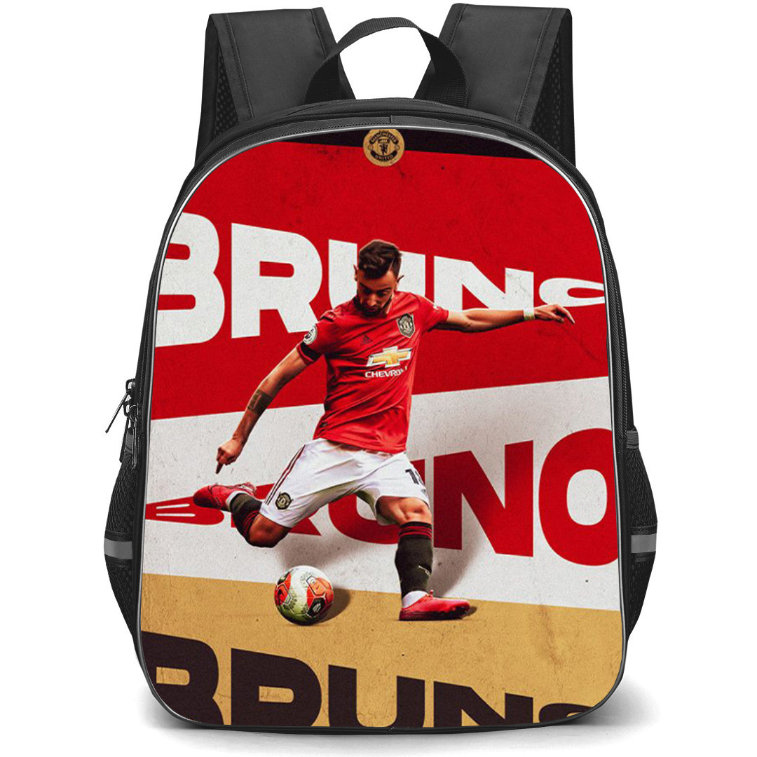 Bruno Fernandes Backpack StudentPack - Bruno Fernandes Free Kick On Golden Red And White Background
