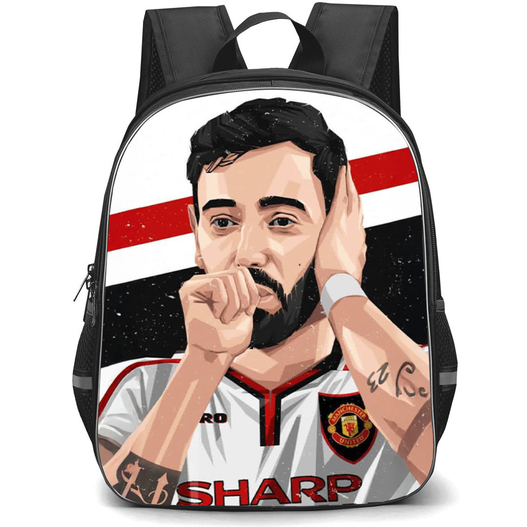 Bruno Fernandes Backpack StudentPack - Bruno Fernandes Manchester United Illustration Art On Stripe White Background