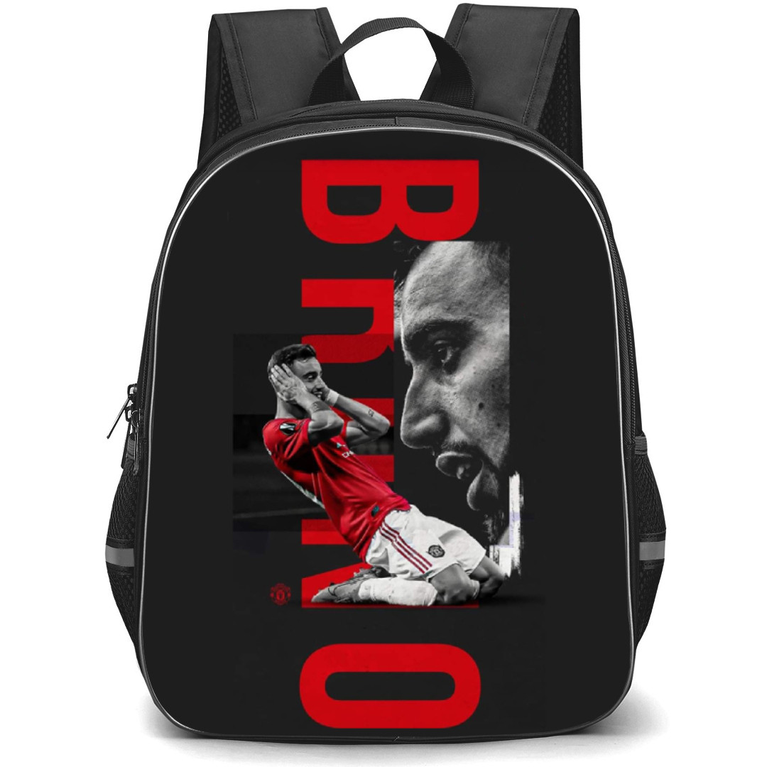Bruno Fernandes Backpack StudentPack - Bruno Fernandes Signature Celebration And Side Portrait Grayscale Art Poster