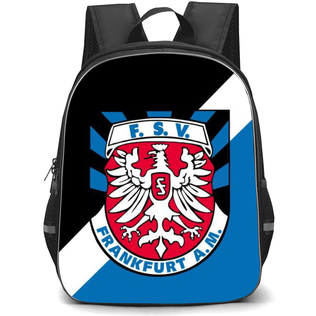 FSV Frankfurt Football Club Backpack School Bag StudentPack - Logo In Black White And Blue Background