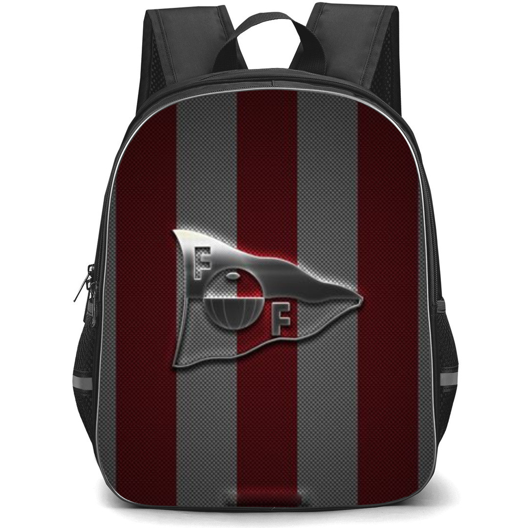 Fredrikstad FK Backpack School Bag StudentPack - Logo 3d Metal Gray And Red Background