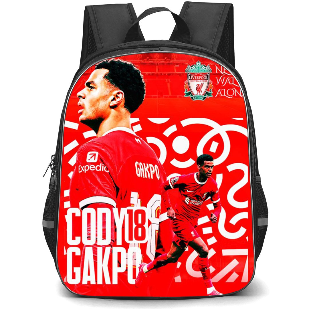 Cody Gakpo Backpack StudentPack - Cody Gakpo 18 Liverpool F.C. Never Walk Alone Red Poster