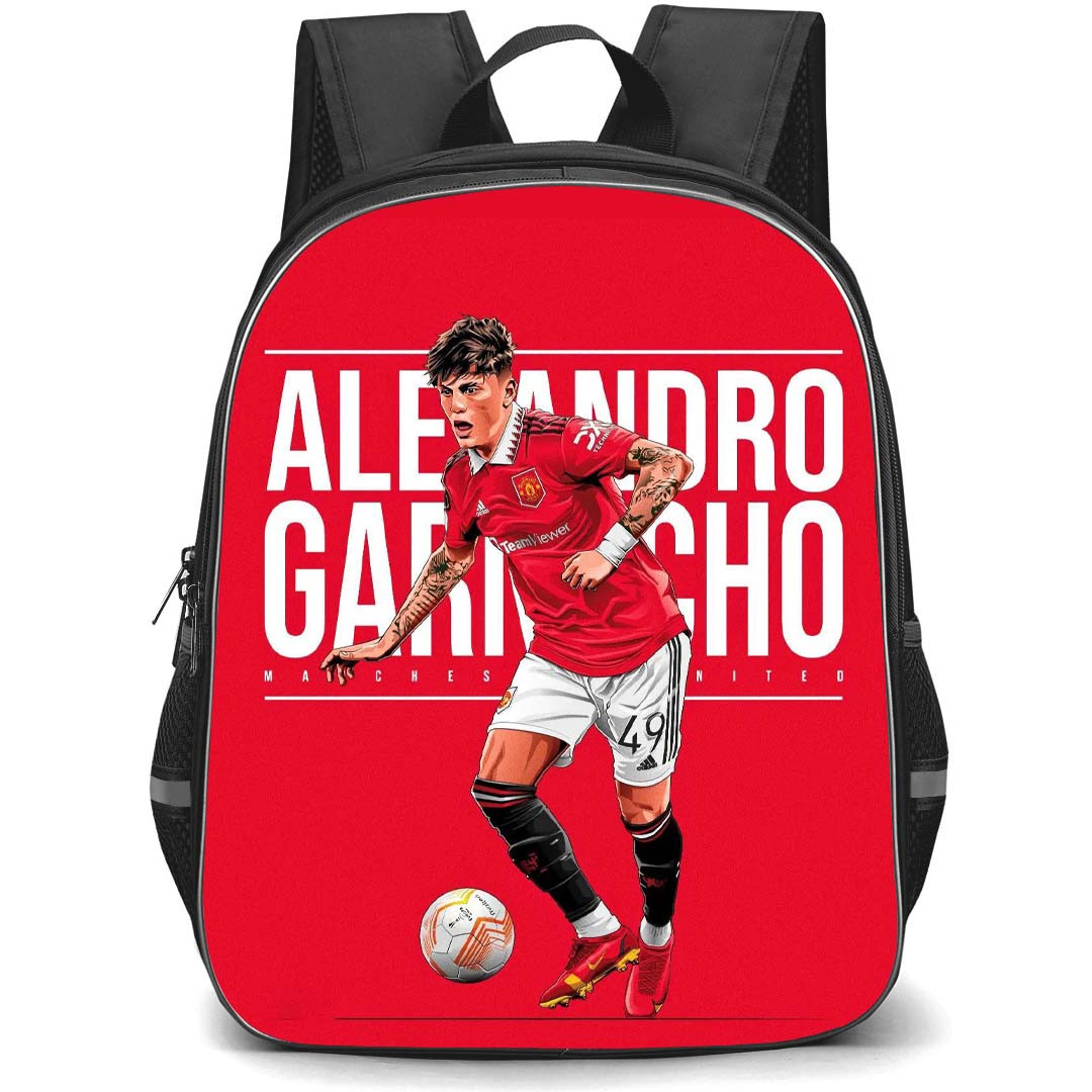 Alejandro Garnacho Backpack StudentPack - Alejandro Garnacho Manchester United Dribbling Cartoon Art