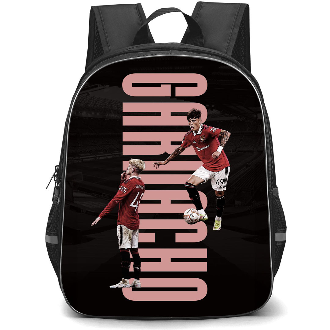 Alejandro Garnacho Backpack StudentPack - Alejandro Garnacho Manchester United Dribbling Cartoon Art