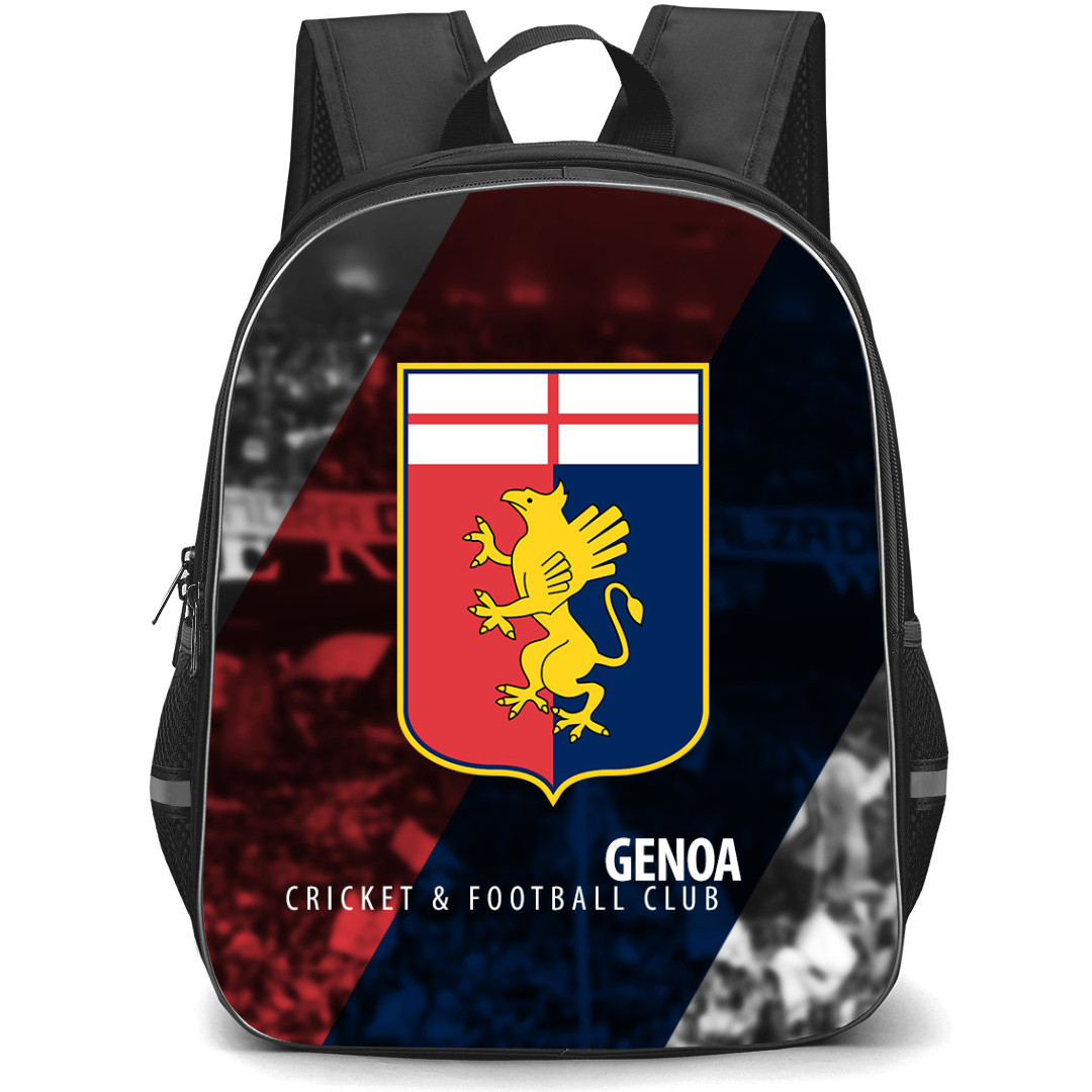 Genoa Cricket and Football Club Backpack School Bag StudentPack - Logo In Crown Red And Blue Grayscale Background