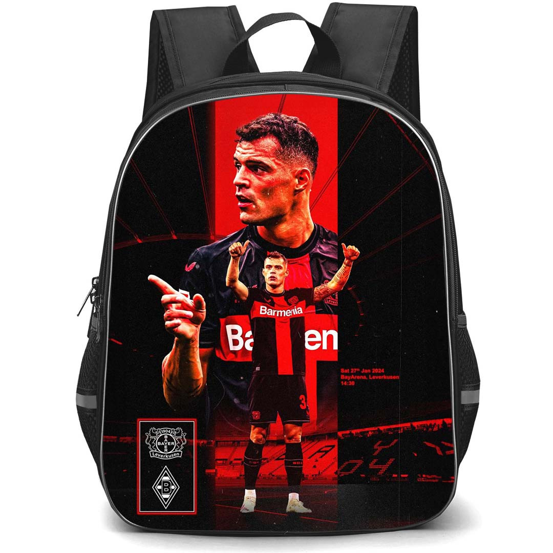 Granit Xhaka School Backpack StudentPack - Bayer 04 Leverkusen Granit Xhaka Standing On Red Graphic Art Background