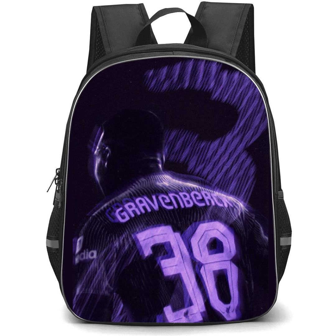 Ryan Jiro Gravenberch Backpack StudentPack - Ryan Jiro Gravenberch 38 Liverpool F.C. Back Purple Effect Poster