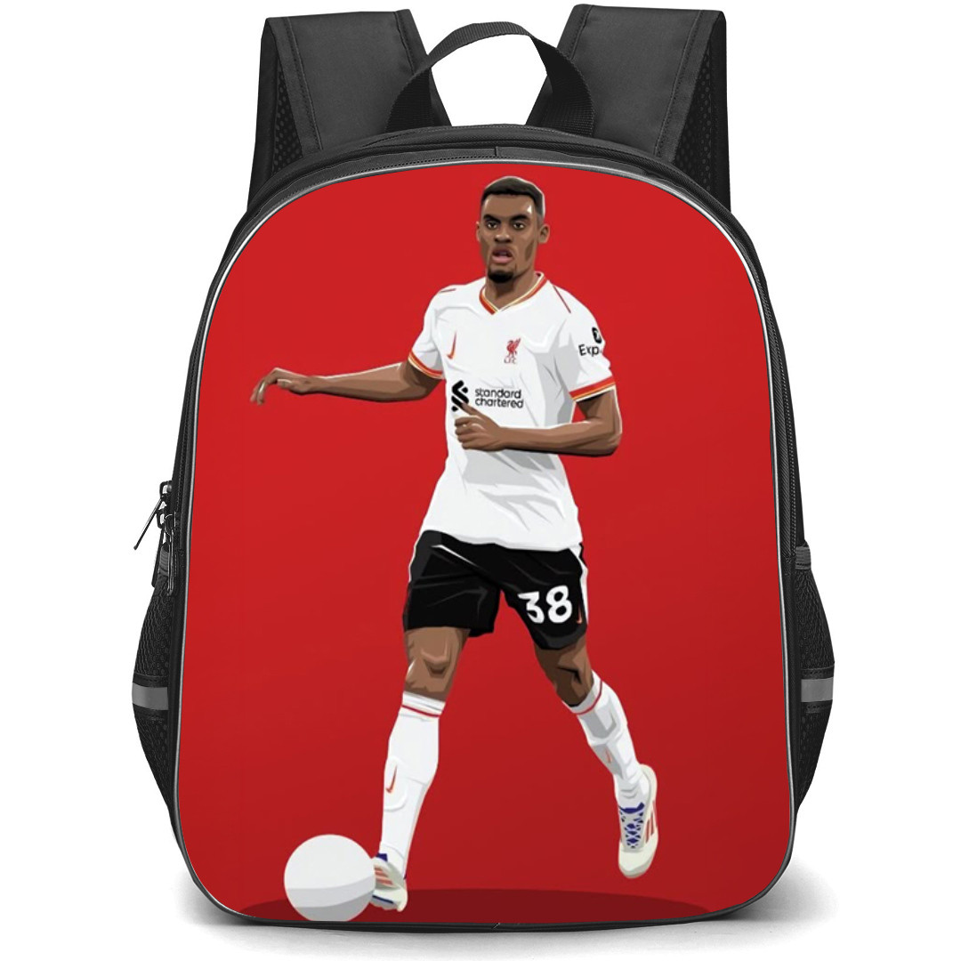 Ryan Jiro Gravenberch Backpack StudentPack - Ryan Jiro Gravenberch 38 Liverpool F.C. Dribbling Illustration Art On Red Background