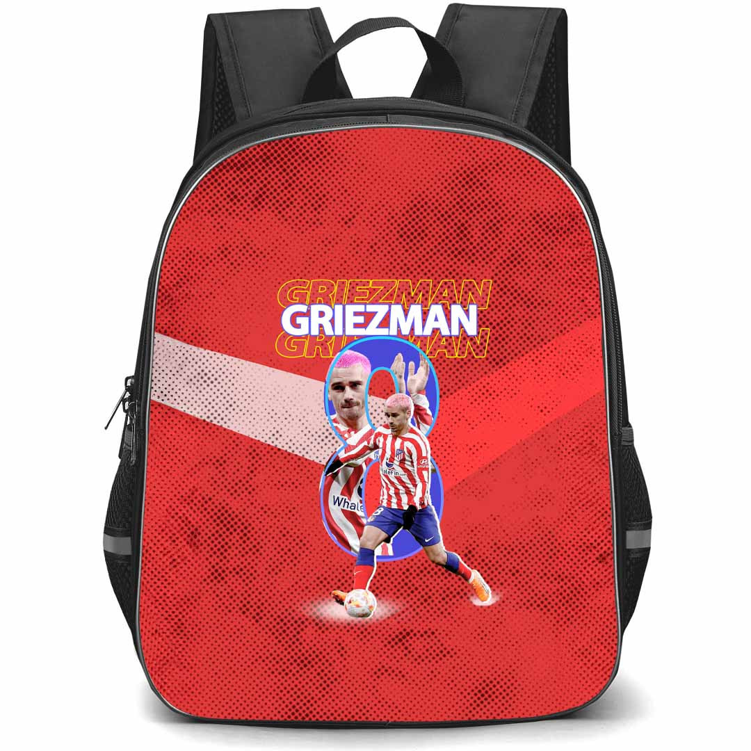 Antoine Griezmann Backpack StudentPack - Antoine Griezmann 8 Atletico De Madrid Shooting On Red Background