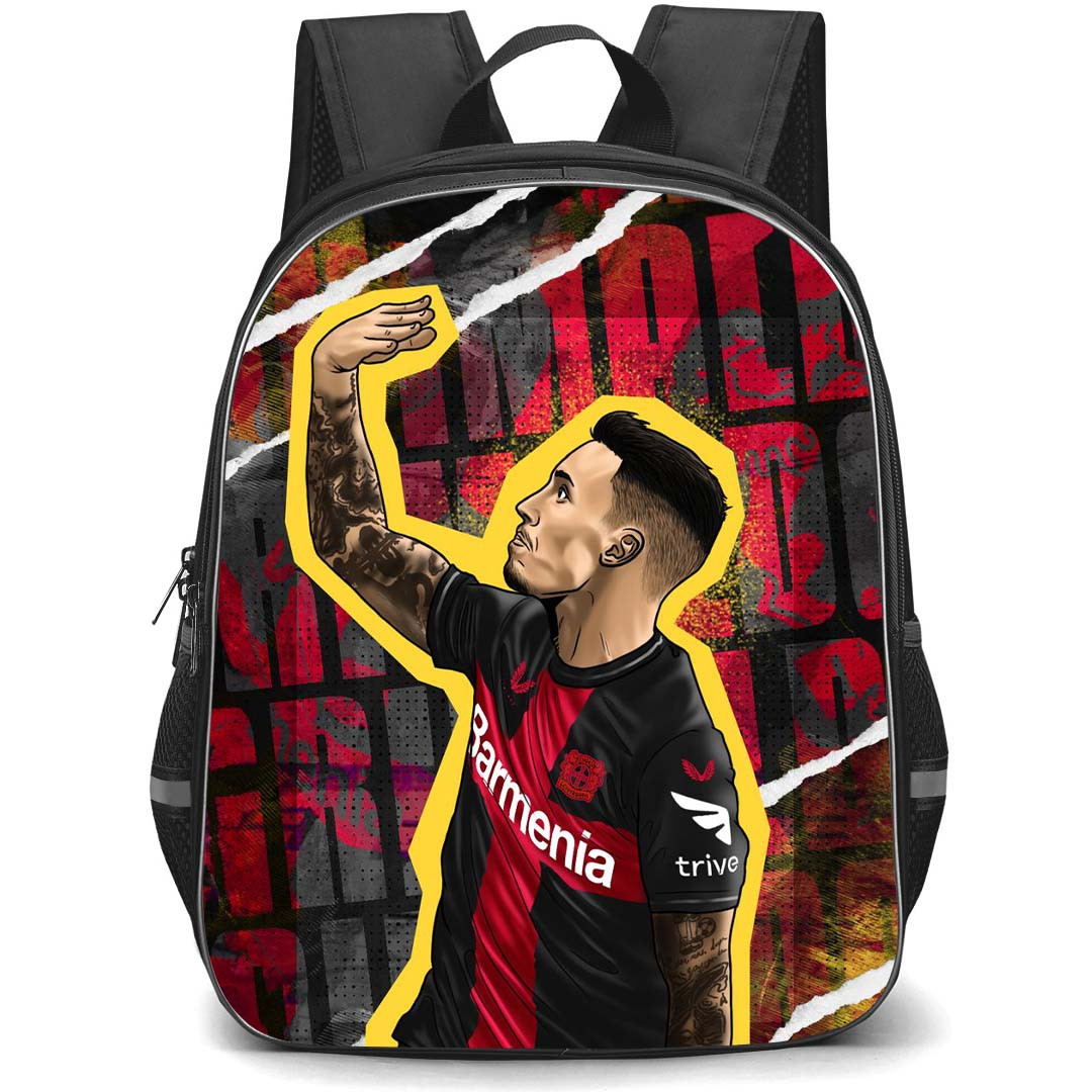 Alejandro Grimaldo School Backpack StudentPack - Bayer 04 Leverkusen Alejandro Grimaldo Illustration Art Poster