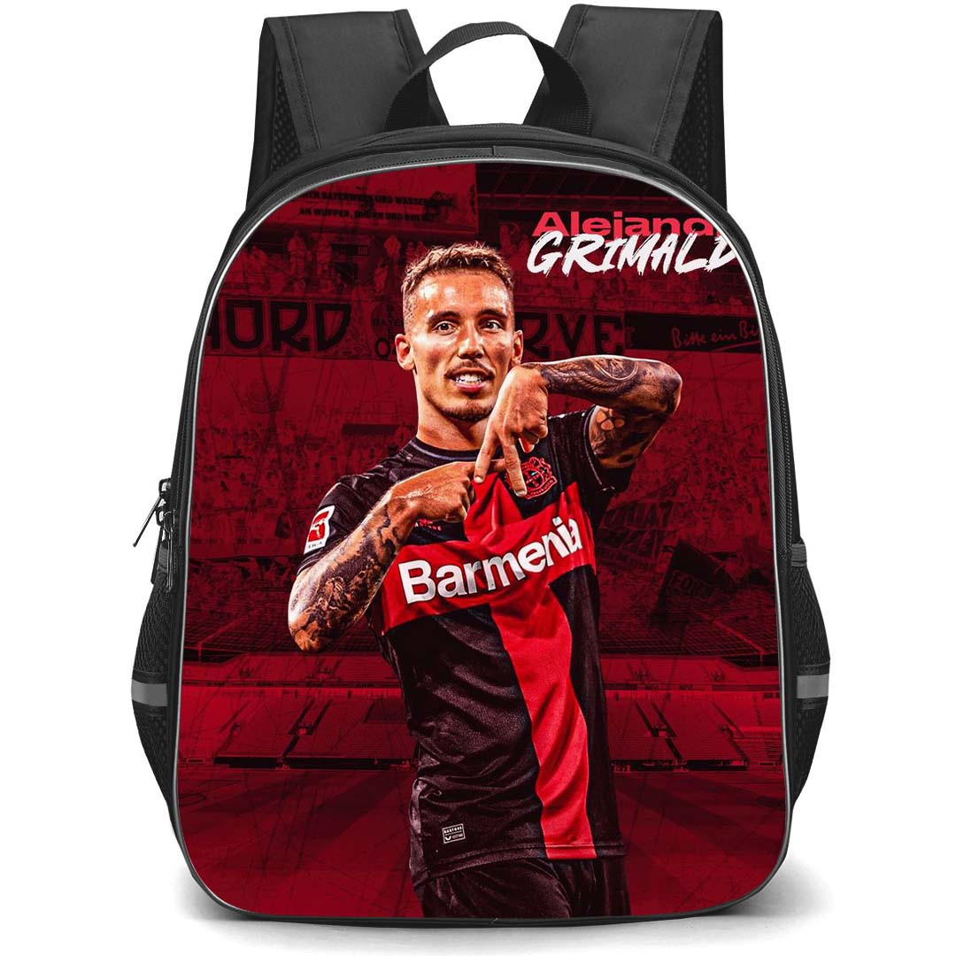 Alejandro Grimaldo School Backpack StudentPack - Bayer 04 Leverkusen Alejandro Grimaldo Signature Celebration On Red Graphic Art