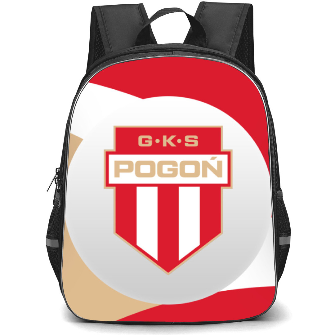 Pogon Grodzisk Mazowiecki Backpack School Bag StudentPack - Logo Beige White And Red Background