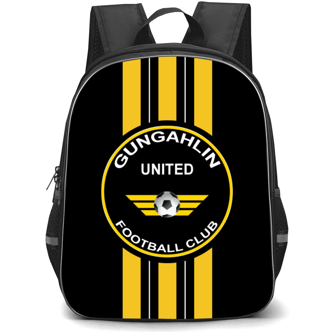 Gungahlin United Football Club Backpack School Bag StudentPack - Logo In Yellow And Black Stripe Background