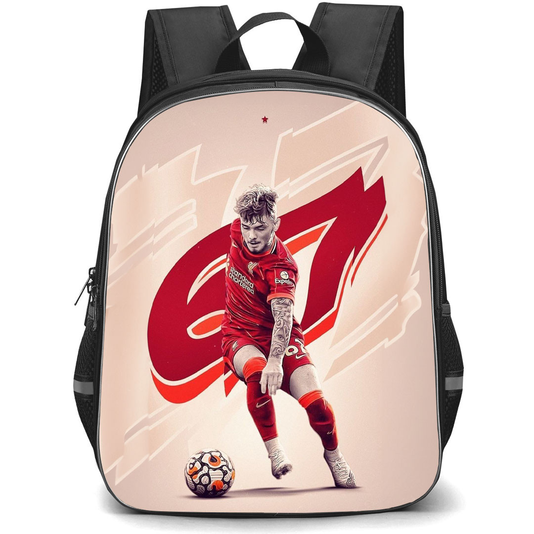 Harvey Elliott Backpack StudentPack - Harvey Elliott Liverpool F.C. Dribbling On Beige Background