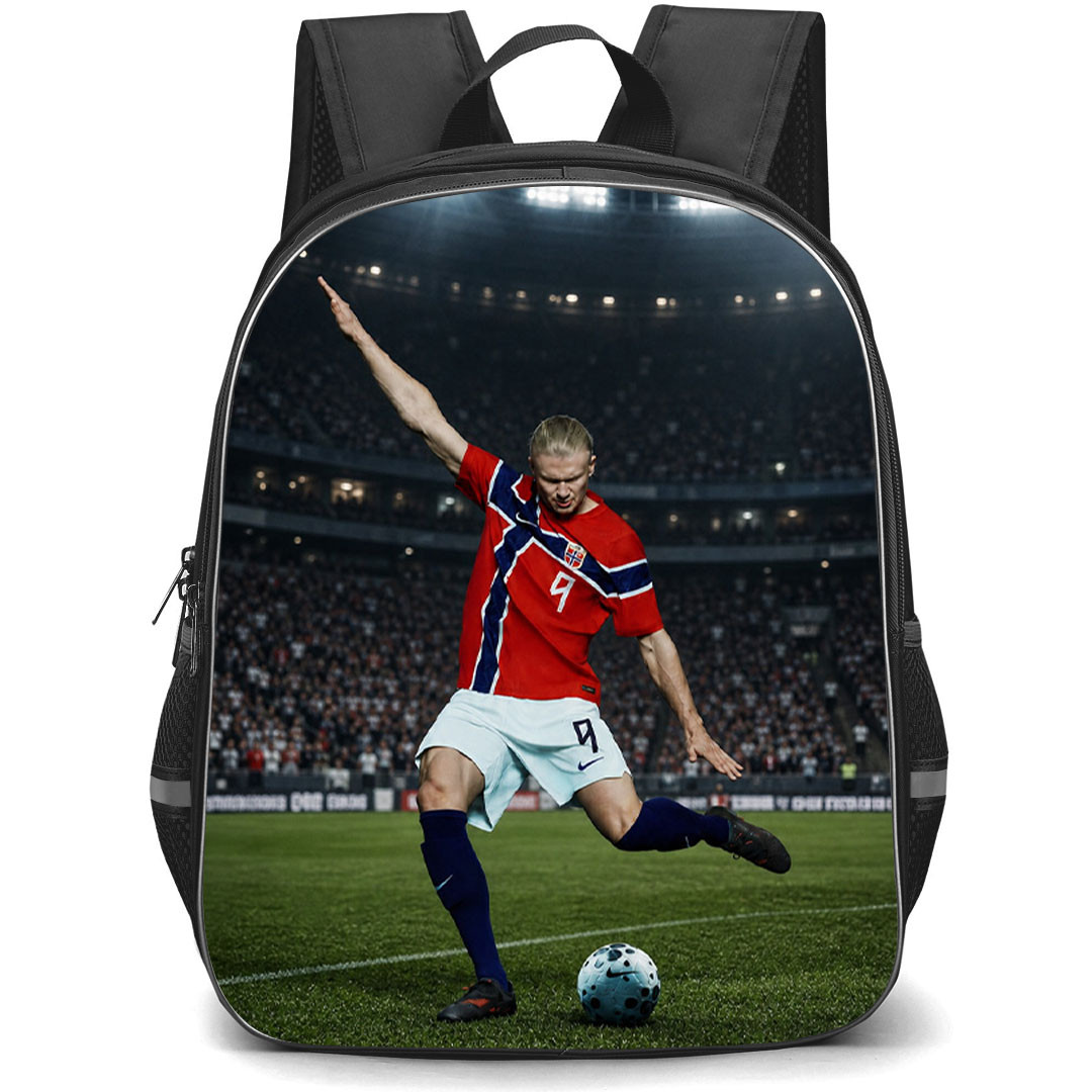 Erling Haaland Backpack School Bag StudentPack - Erling Haaland Jersey Number 9 Norway National Team Stadium Action Shot Poster