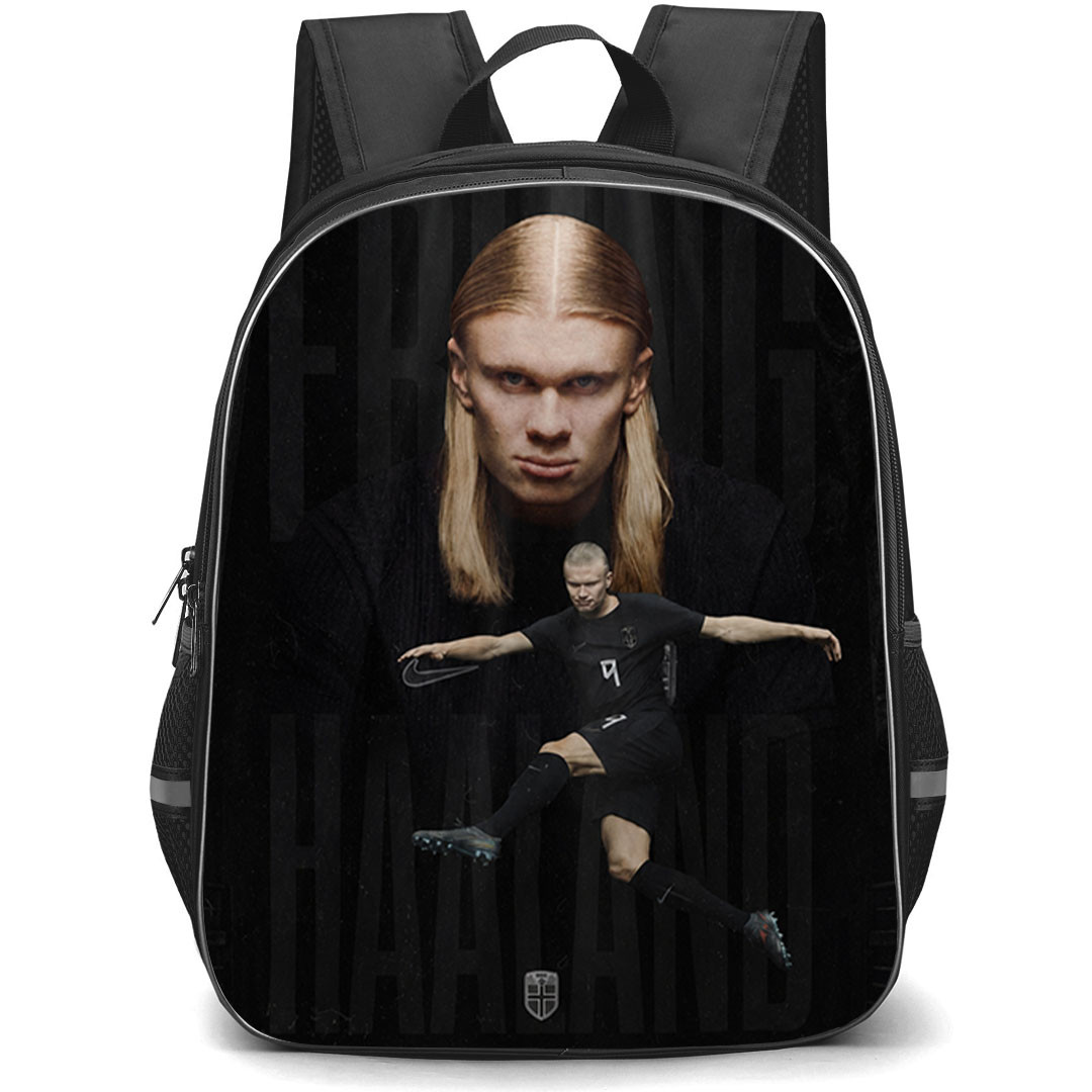 Erling Haaland Backpack School Bag StudentPack - Erling Haaland Jersey Number 9 Norway National Team Darkness Spotlight Edition Poster