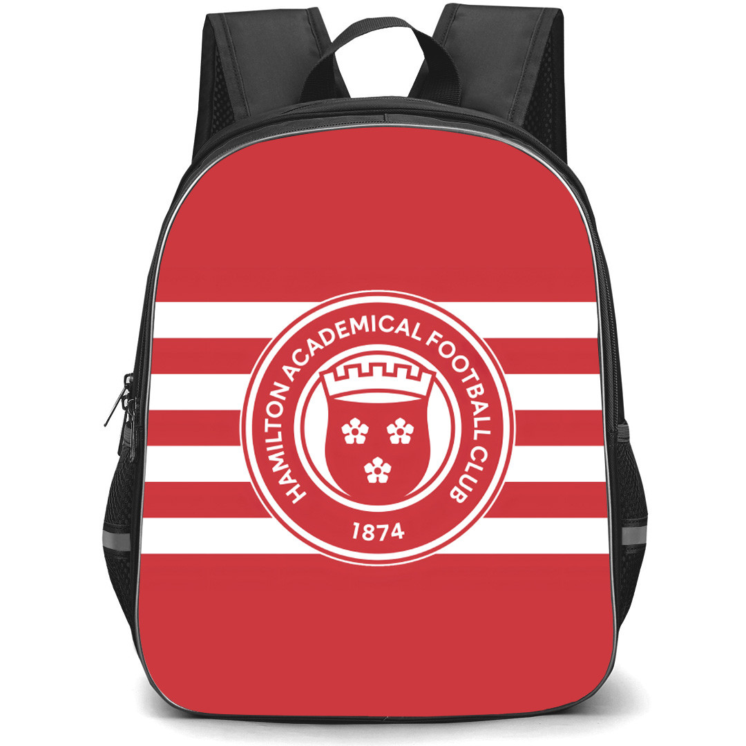 Hamilton Academical Backpack School Bag StudentPack - Logo In Red And White Stripe Background Football Club