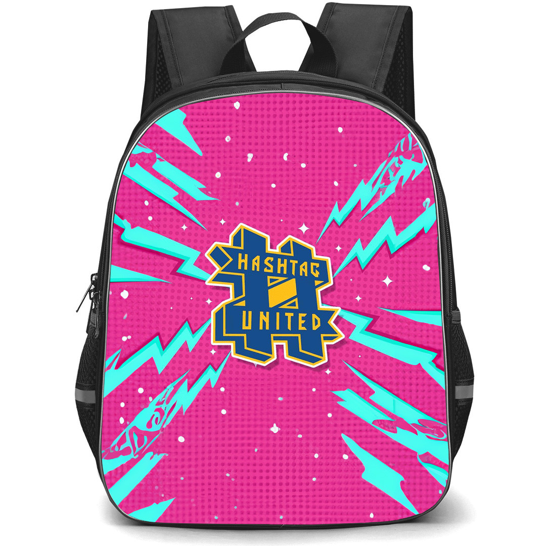 Hashtag United Football Club Backpack School Bag StudentPack - Hashtag United Football Club with Logo Comic Burst Zigzag Stripe Pink Effect
