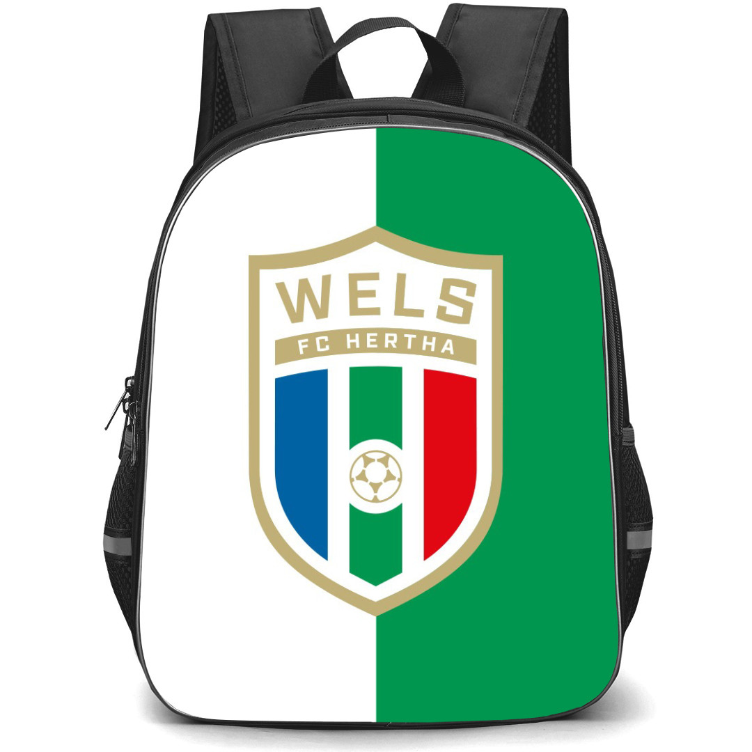FC Hertha Wels Backpack School Bag StudentPack - Logo In Green And White Background