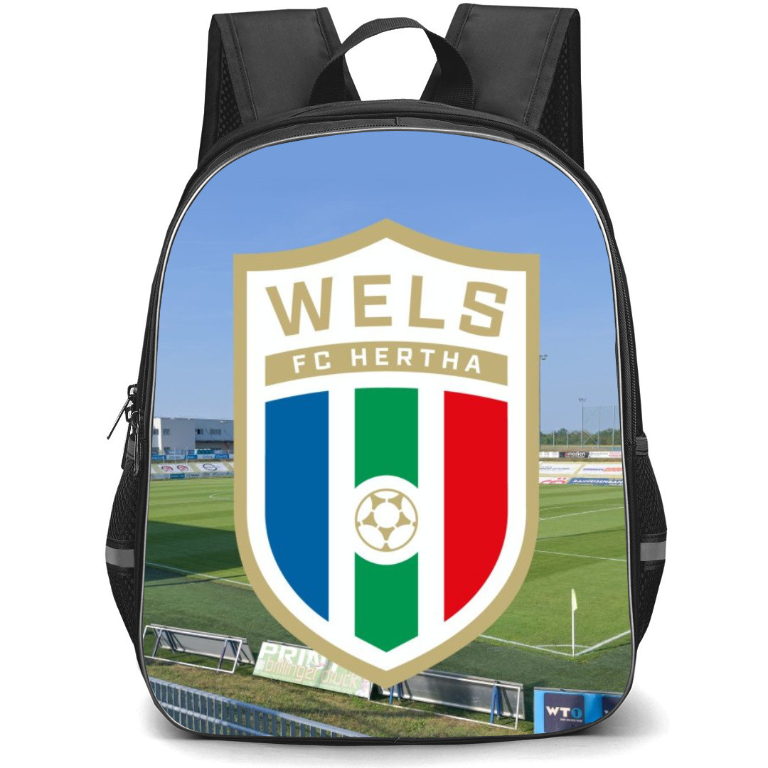 FC Hertha Wels Backpack School Bag StudentPack - Logo Stadium Field Background