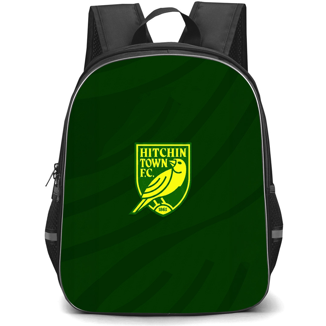 Hitchin Town Football Club Backpack School Bag StudentPack - Hitchin Town Football Club with Logo Wave Stripe Green Effect