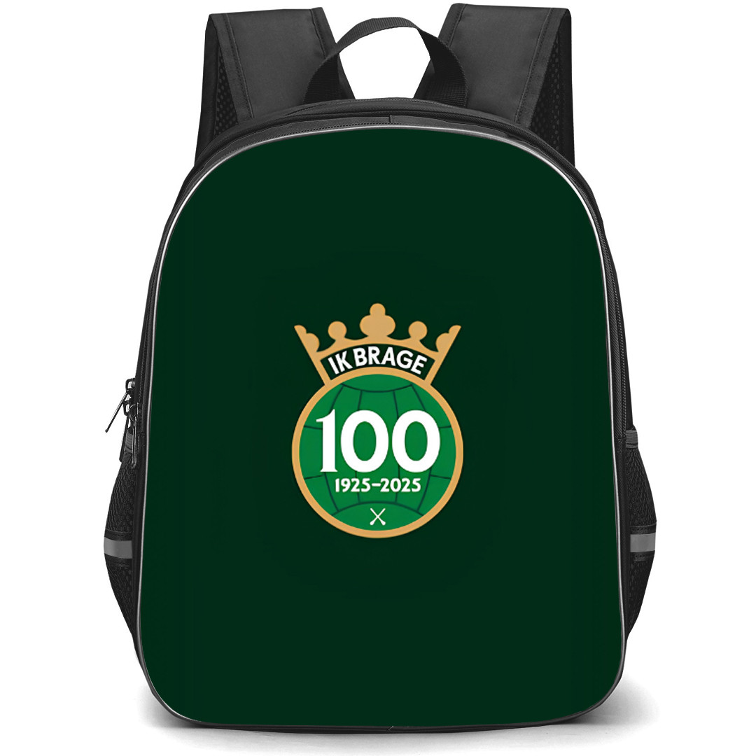 IK Brage Backpack School Bag StudentPack - IK Brage 100th Anniversary Logo On Dark Green Background Football Club