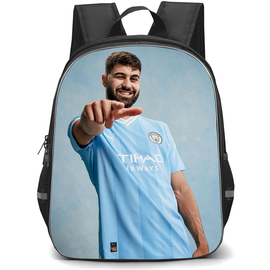 Josko Gvardiol Backpack StudentPack - Josko Gvardiol Manchester City F.C. Smiling Portrait On Blue Background