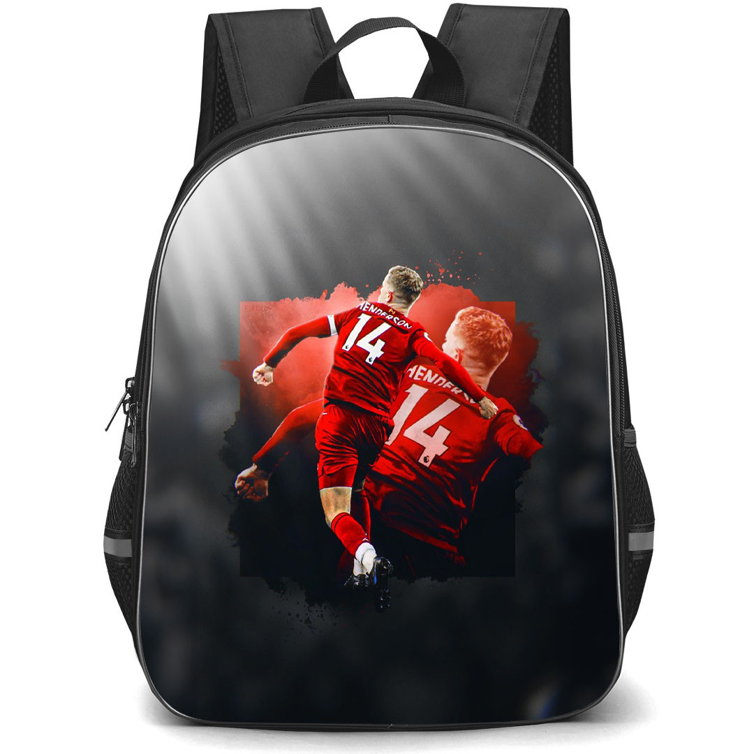 Jordan Henderson Backpack StudentPack - Jordan Henderson 14 Liverpool F.C. Goal Celebration On Dark Background