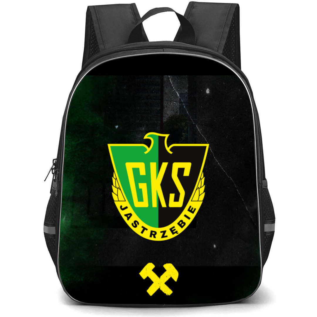 GKS Jastrzebie Backpack School Bag StudentPack - Logo In Back Grunge Background
