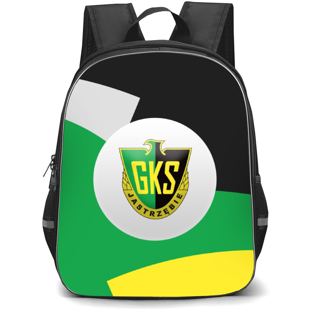 GKS Jastrzebie Backpack School Bag StudentPack - Logo In Green White And Yellow Background