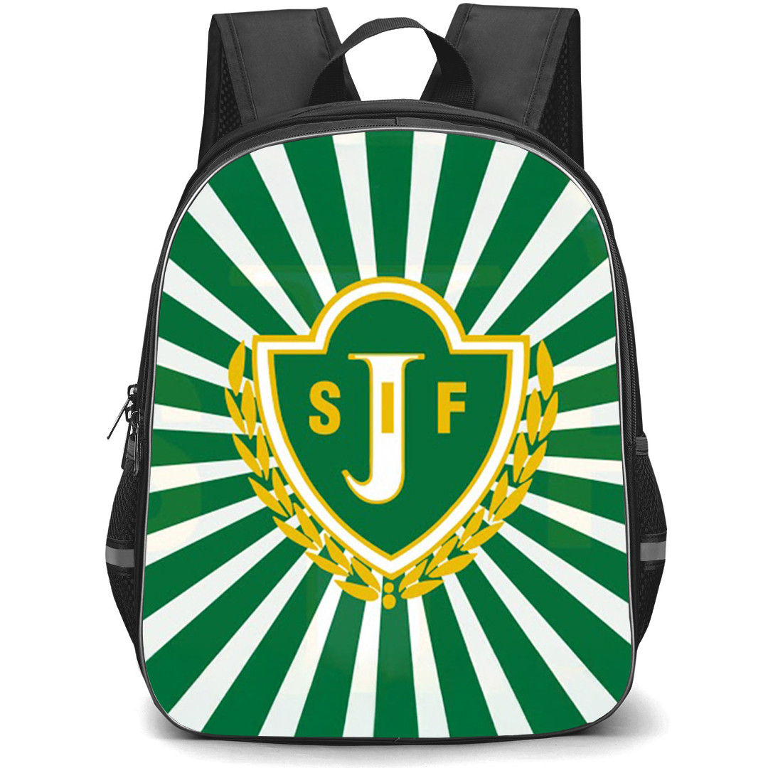 Jonkopings Sodra IF Backpack School Bag StudentPack - Jonkopings Sodra IF Logo On Meri Meri Green Stripe Background Football Club