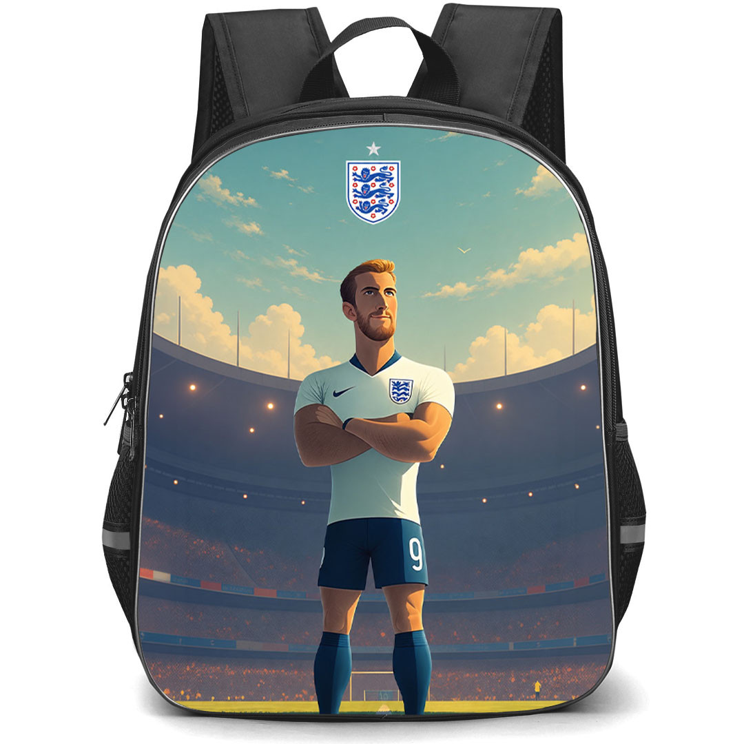 Harry Kane Backpack School Bag StudentPack - Harry Kane Jersey Number 9 England National Team Standing On Stadium Anime Art Poster