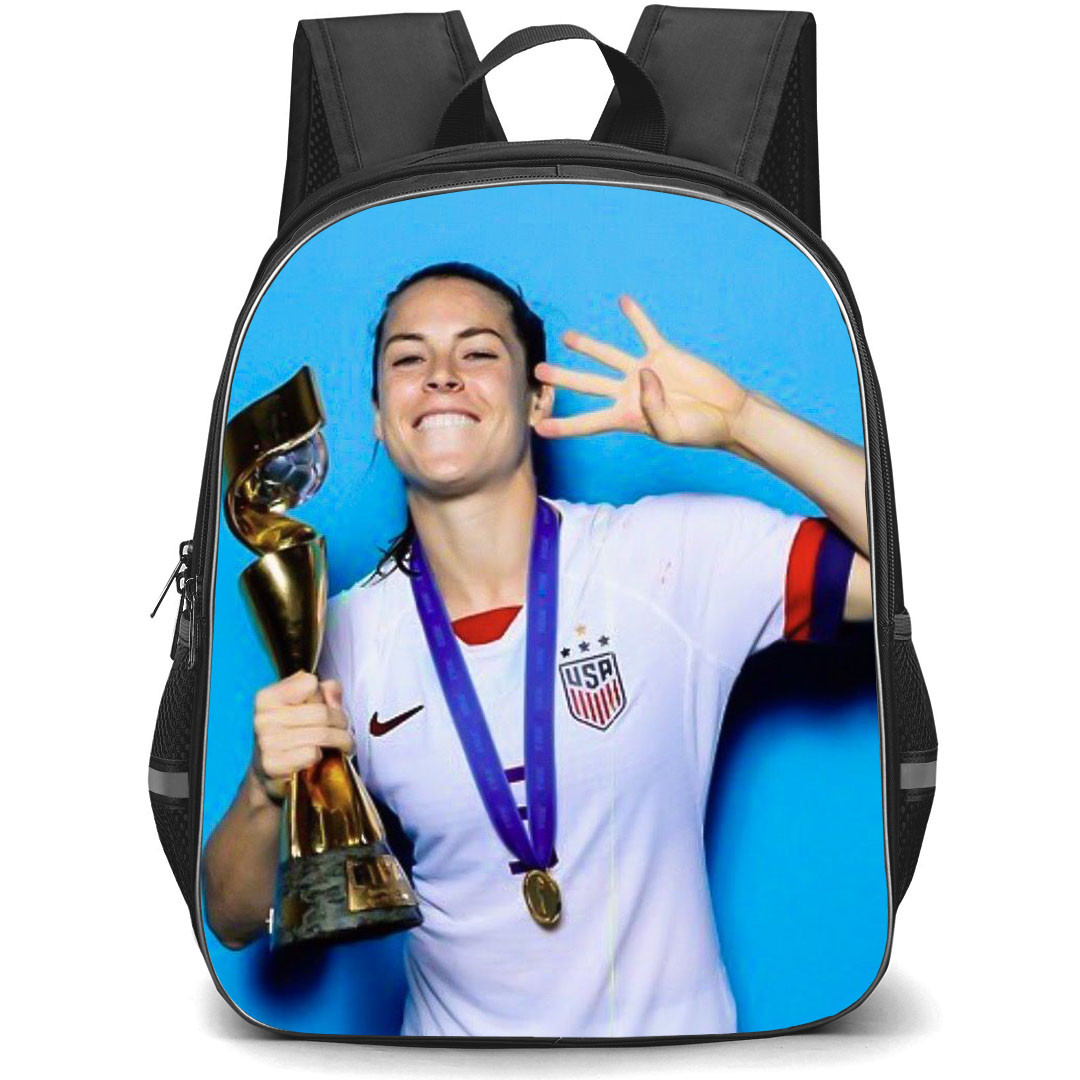 Kelley O'Hara Backpack StudentPack - Kelley O'Hara United States Women's National Football Holding Trophy On Blue Background