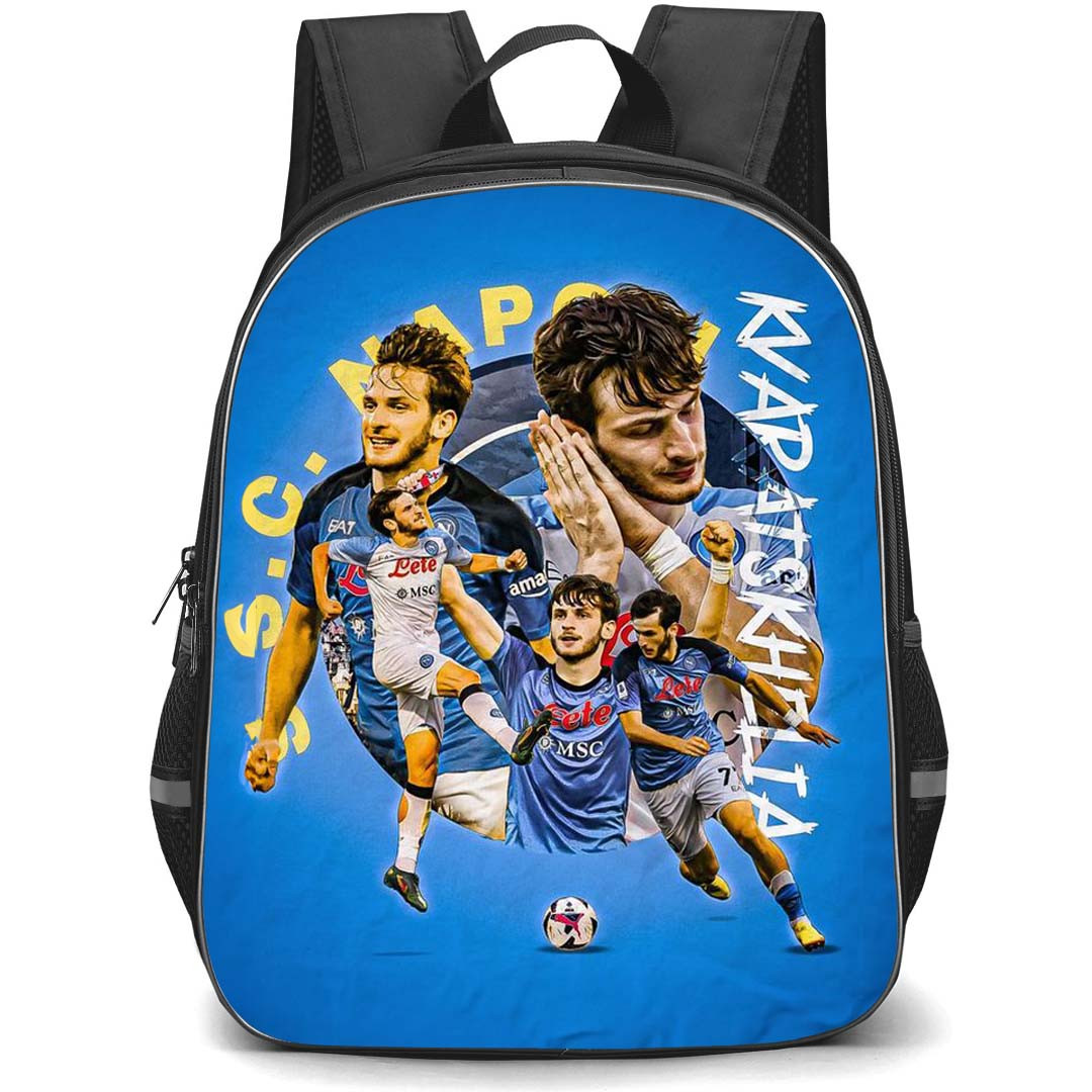 Khvicha Kvaratskhelia Backpack StudentPack - Khvicha Kvaratskhelia S.S.C. Napoli Poster Art On Blue Background