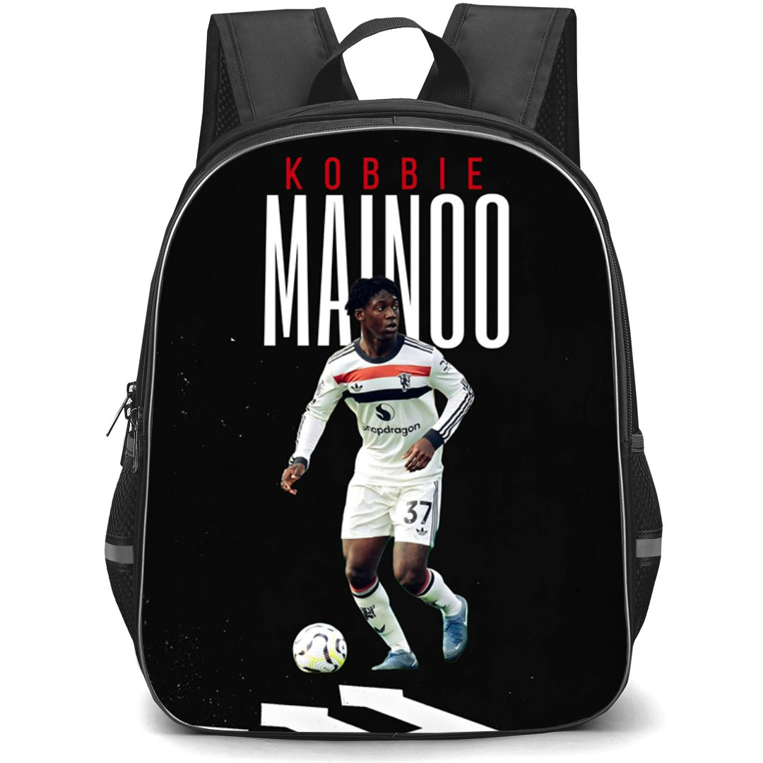 Kobbie Mainoo Backpack StudentPack - Kobbie Mainoo Manchester United Dribbling On Word Art Black Background