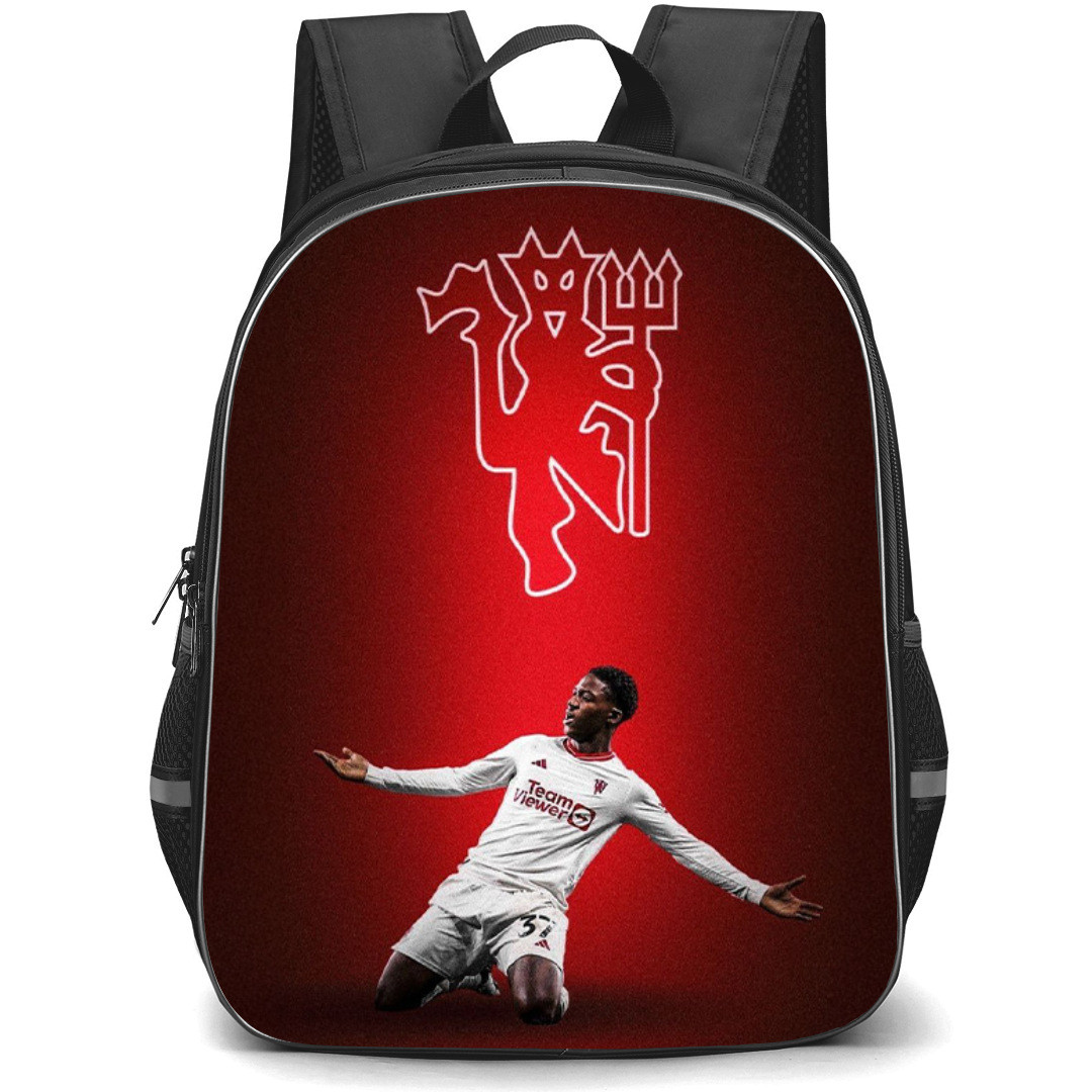 Kobbie Mainoo Backpack StudentPack - Kobbie Mainoo Manchester United Goal Celebration On Red Background