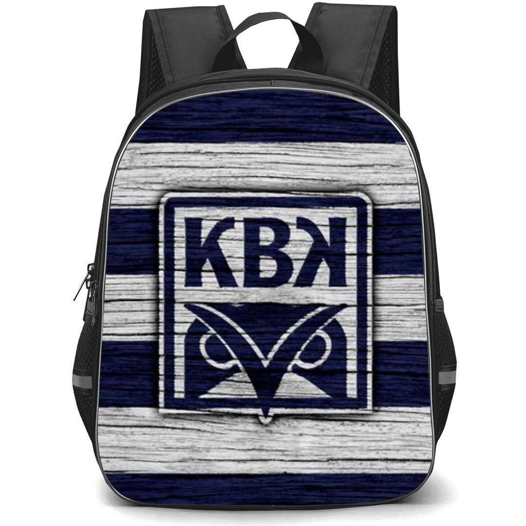 Kristiansund BK Backpack School Bag StudentPack - Logo Wood Blue And White Stripe Background