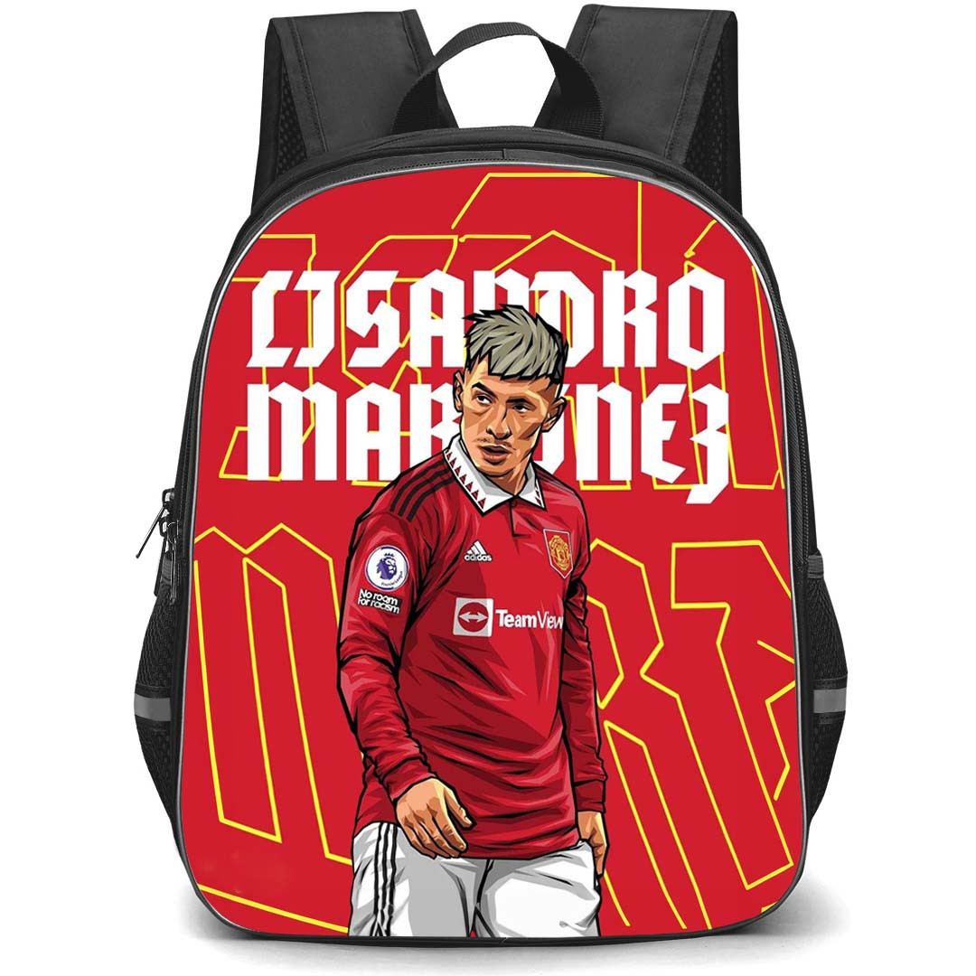 Lisandro Martinez Backpack StudentPack - Lisandro Martinez Manchester United Side Portrait Illustration Red Background