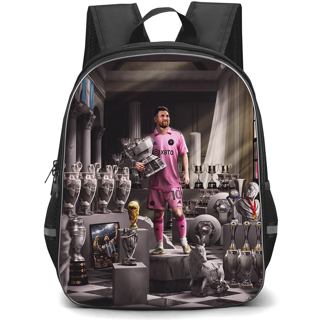 Inter Miami CF Lionel Messi Backpack StudentPack - Lionel Messi Trophies Cartoon Art