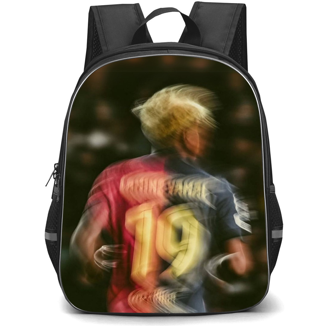 Lamine Yamal Backpack StudentPack - Lamine Yamal 19 FCB Standing Back Blur Poster