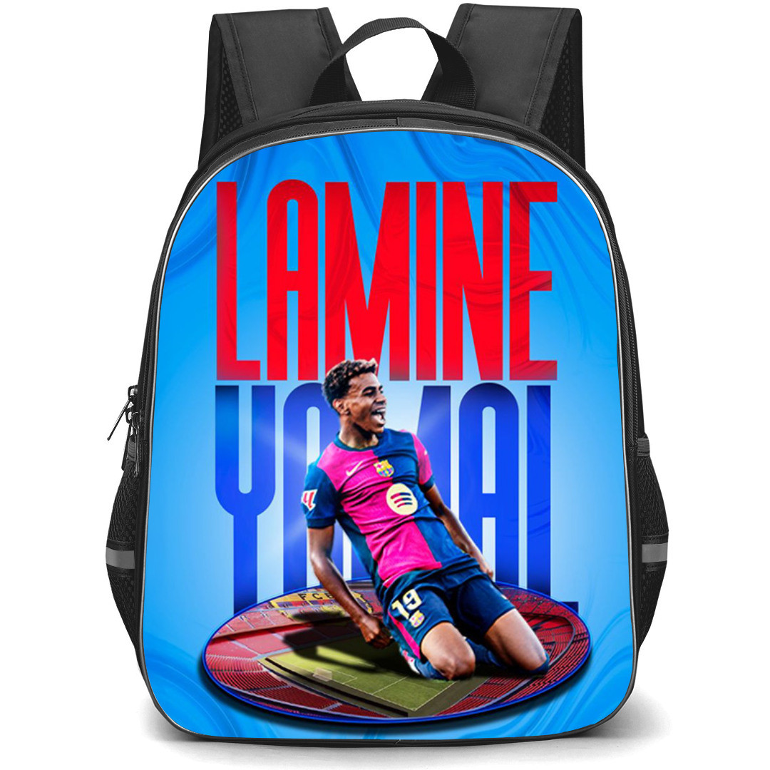 Lamine Yamal Backpack StudentPack - Lamine Yamal FCB Blue Graphic Art Sports Poster