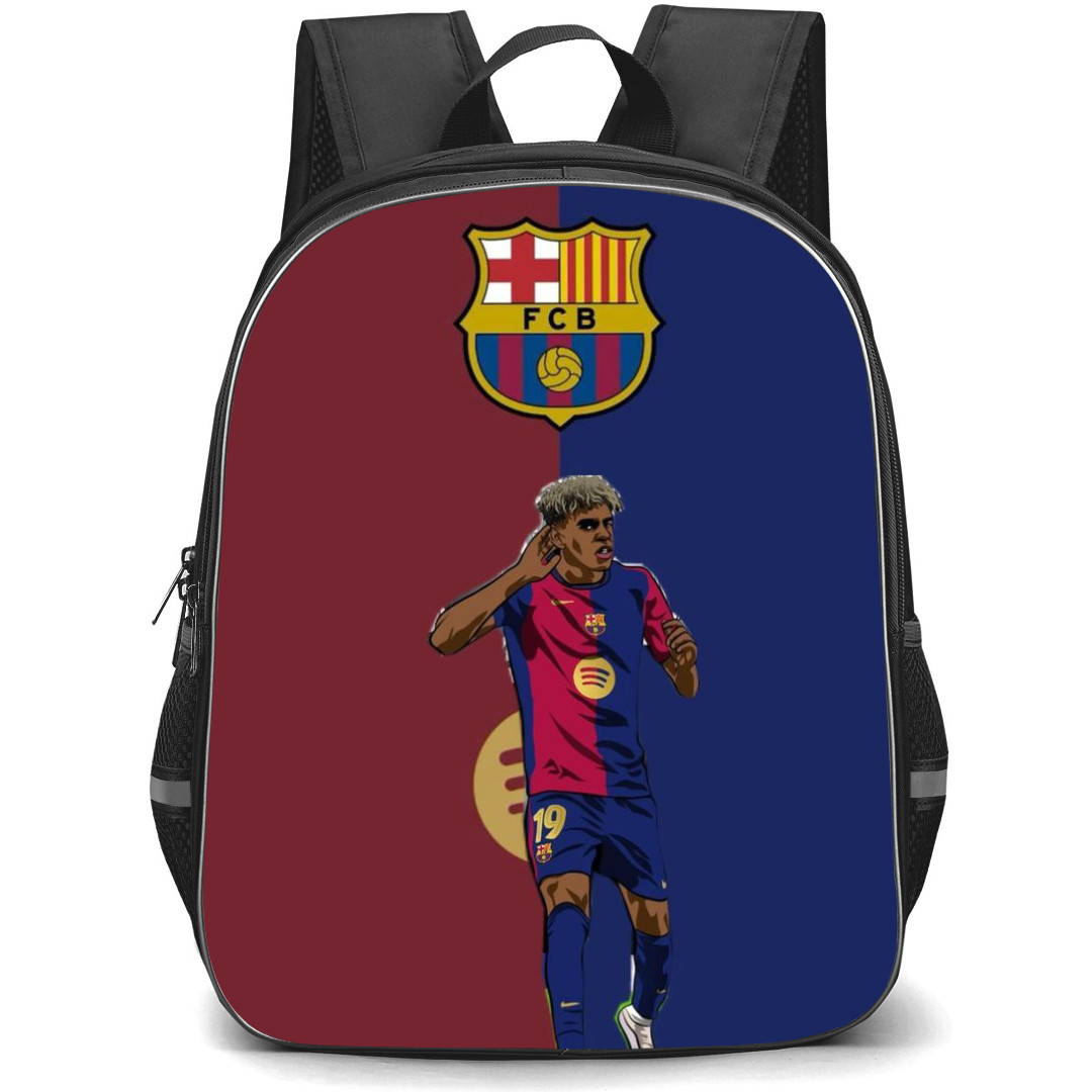 Lamine Yamal Backpack StudentPack - Lamine Yamal FCB Standing Illustration Art On Red Blue Background