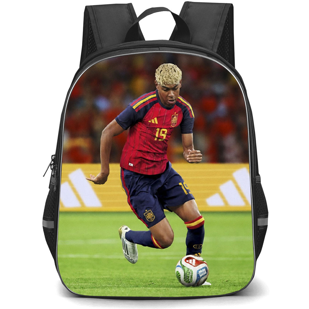 Lamine Yamal Backpack School Bag StudentPack - Lamine Yamal Jersey Number 19 Spanish National Team Dribbling Poster