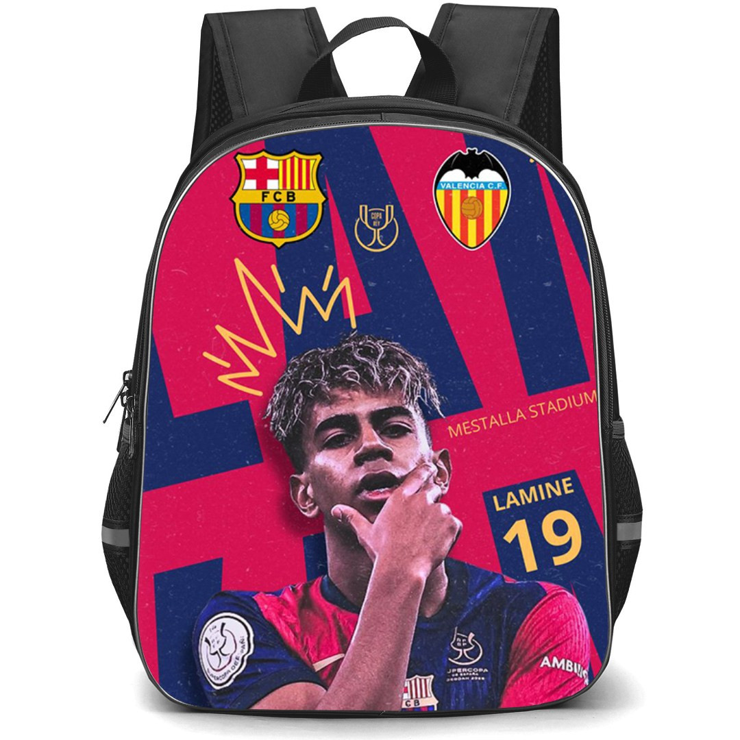 Lamine Yamal Backpack StudentPack - Lamine Yamal FCB Portrait Art On Red Blue Background Poster
